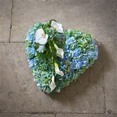 Small Blue Hydrangea Heart Shape Funeral Tribute 