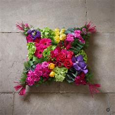 Fresh Vibrant Flower Cushion Funeral Tribute 