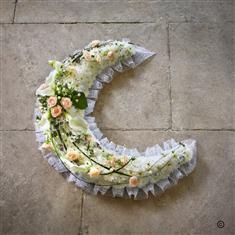 Fresh Flower Crescent Moon Shape Funeral Tribute 