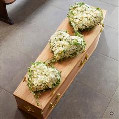 Fresh Flower Triple Heart Coffin Funeral Tribute 