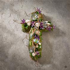 Fresh Foliage Miniature Cross Eco Friendly Funeral Tribute 