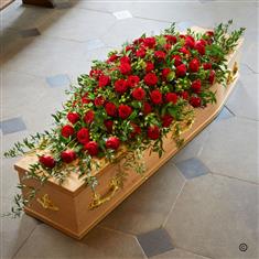 Fresh Red Rose Coffin Spray Funeral Tribute 