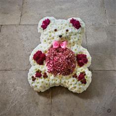 Fresh Flower Teddy Bear Shape Funeral Tribute 