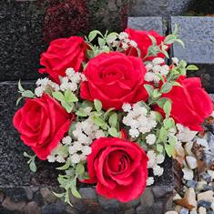 Artificial Grave Flowers - Red Rose &amp; Gypsophilia 