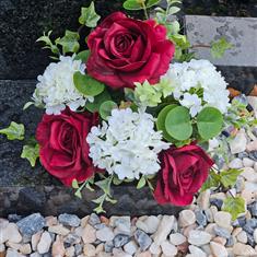 Artificial Grave Flowers - Dark Red Rose &amp; Viburnum 