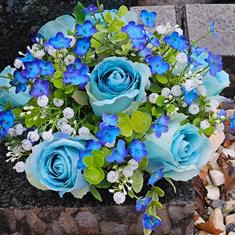 Artificial Grave Flowers - Blue Rose &amp; White Gypsophilia 