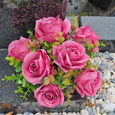 Artificial Grave Flowers - Pink Rose &amp; Ecualyptus 