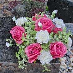 Artificial Grave Flowers - Pink Roses &amp; Ivory Carnations