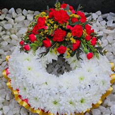 Massed Fresh Funeral Wreath w-th Horseshow Spray