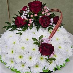 Fresh Flower Massed Circle Funeral Tribute with Rose Spray