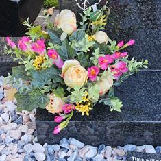 Artificial Grave Flowers - Lemon Rose &amp; Pink Freesia 