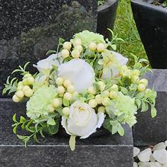 Artificial Grave Flowers - Ivory Rose &amp; Green Carnations 