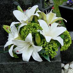 Artificial Grave Flowers - White Lily &amp; Green Viburnum 