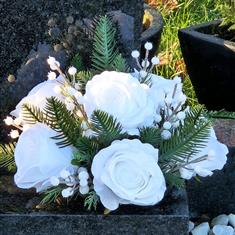 Artificial Grave Flowers - Winter White Rose &amp; Berries 