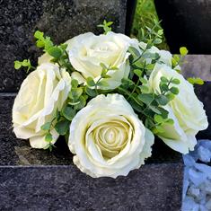 Artificial Grave Flowers - Cream Rose &amp; Eucalyptus 