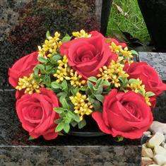Artificial Grave Flowers - Red Rose &amp; Yellow Berry 