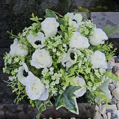 Artificial Grave Flowers - White Mixed Flowers in weighted pot