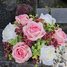 Artificial Grave Flowers - Pink &amp; White Roses