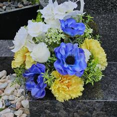 Artificial Grave Flowers - Blue, Lemon &amp; White 