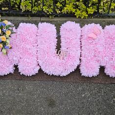 Artificial Funeral Tribute Pale Pink MUM letters to HIRE