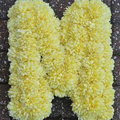 Artificial Funeral Tribute Lemon Yellow MUM letters for HIRE