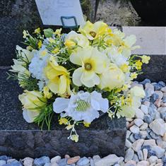 Lemon &amp; White Artificial Grave Flowers 