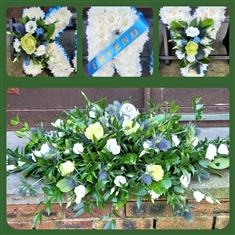 Fresh Flower Blue Coffin Spray &amp; 3 Letters 