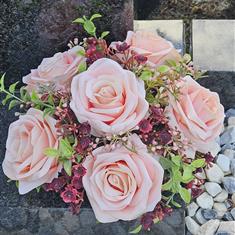 Peach Rose &amp; Burgundy Gyp grave flowers 