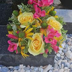 Yellow Rose &amp; Pink Freesia artificial grave flowers 